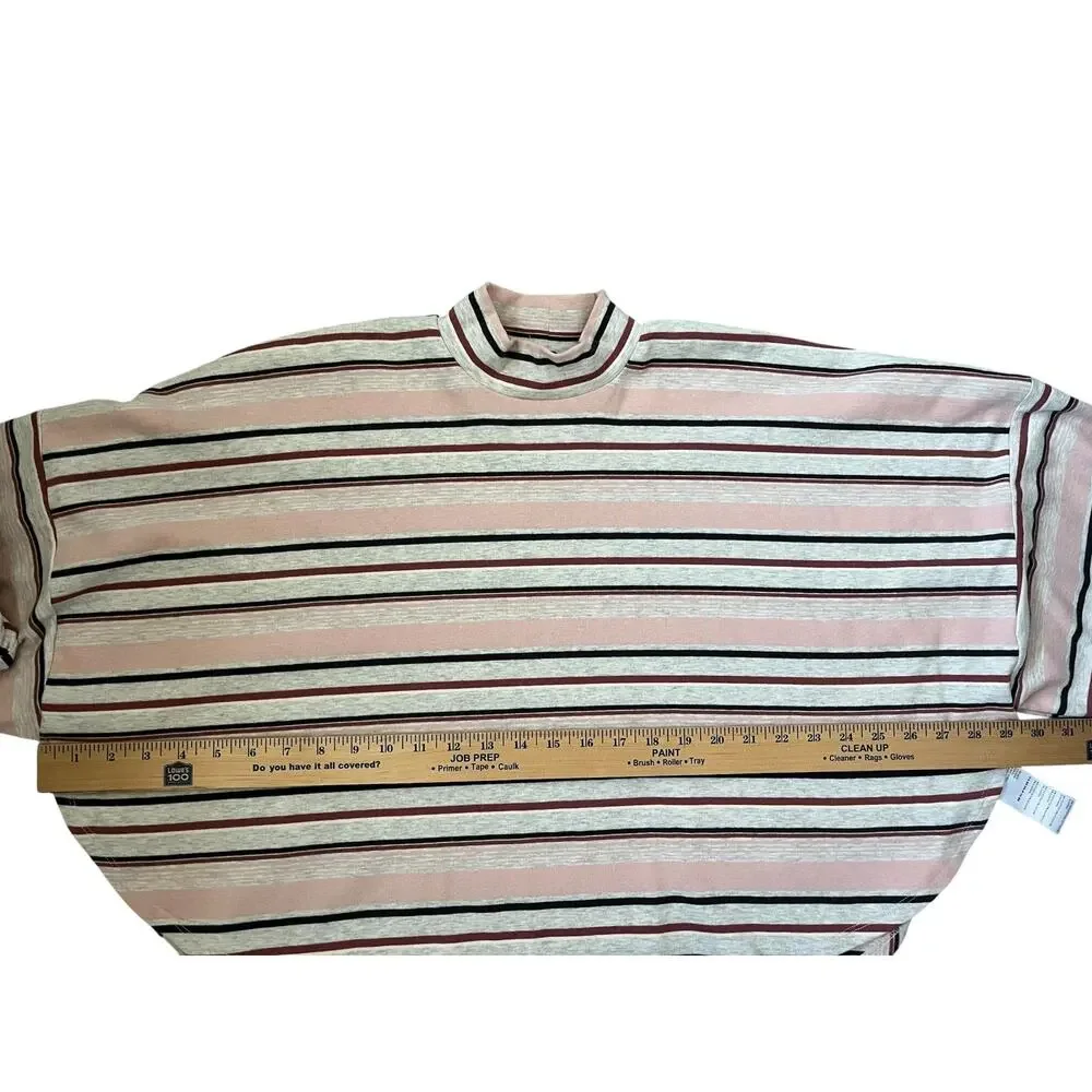 Free People Steph Striped Mock Neck Top Cropped Oversize Boho Casual Medium